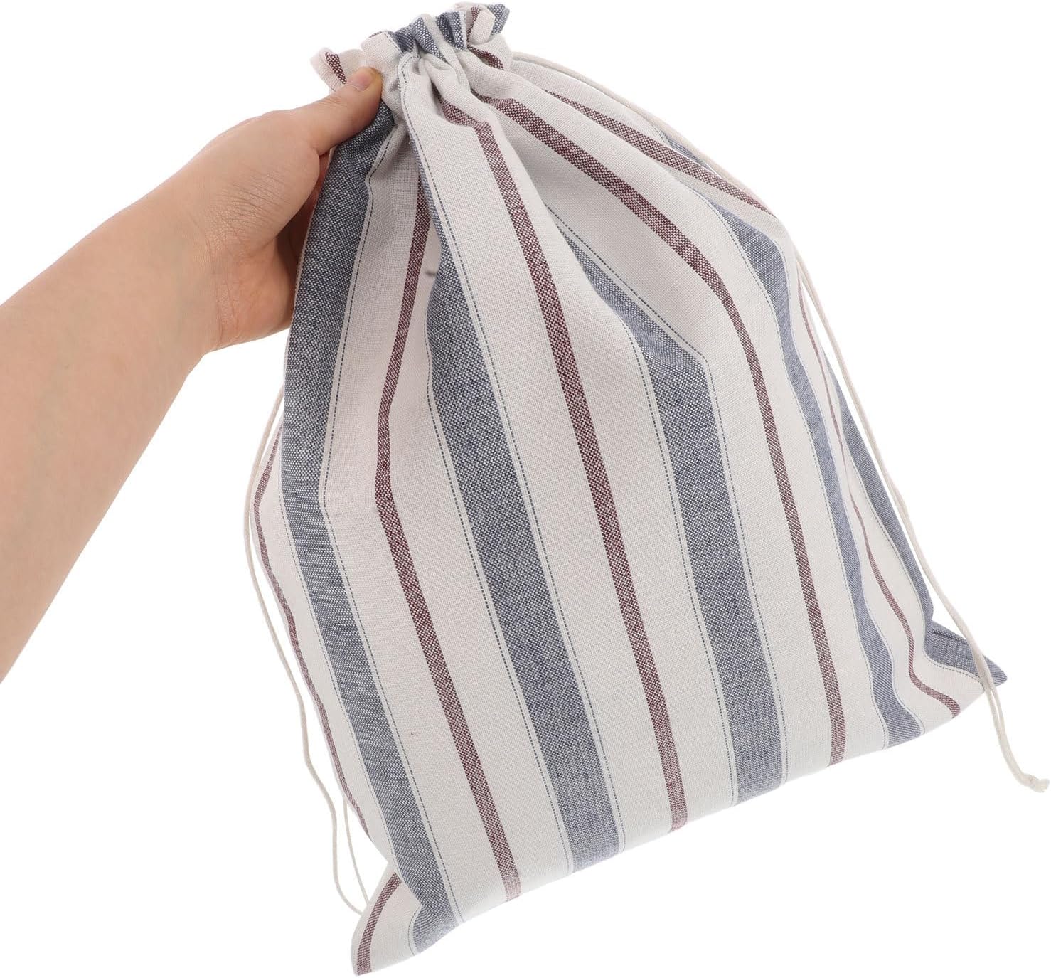 Linen Bread Bag with Plastic Liner and Drawstring Reusable Sourdough Bread Storage Pouch and Bowl Cover Set Blue Striped Organic Linen and Kitchen Storage