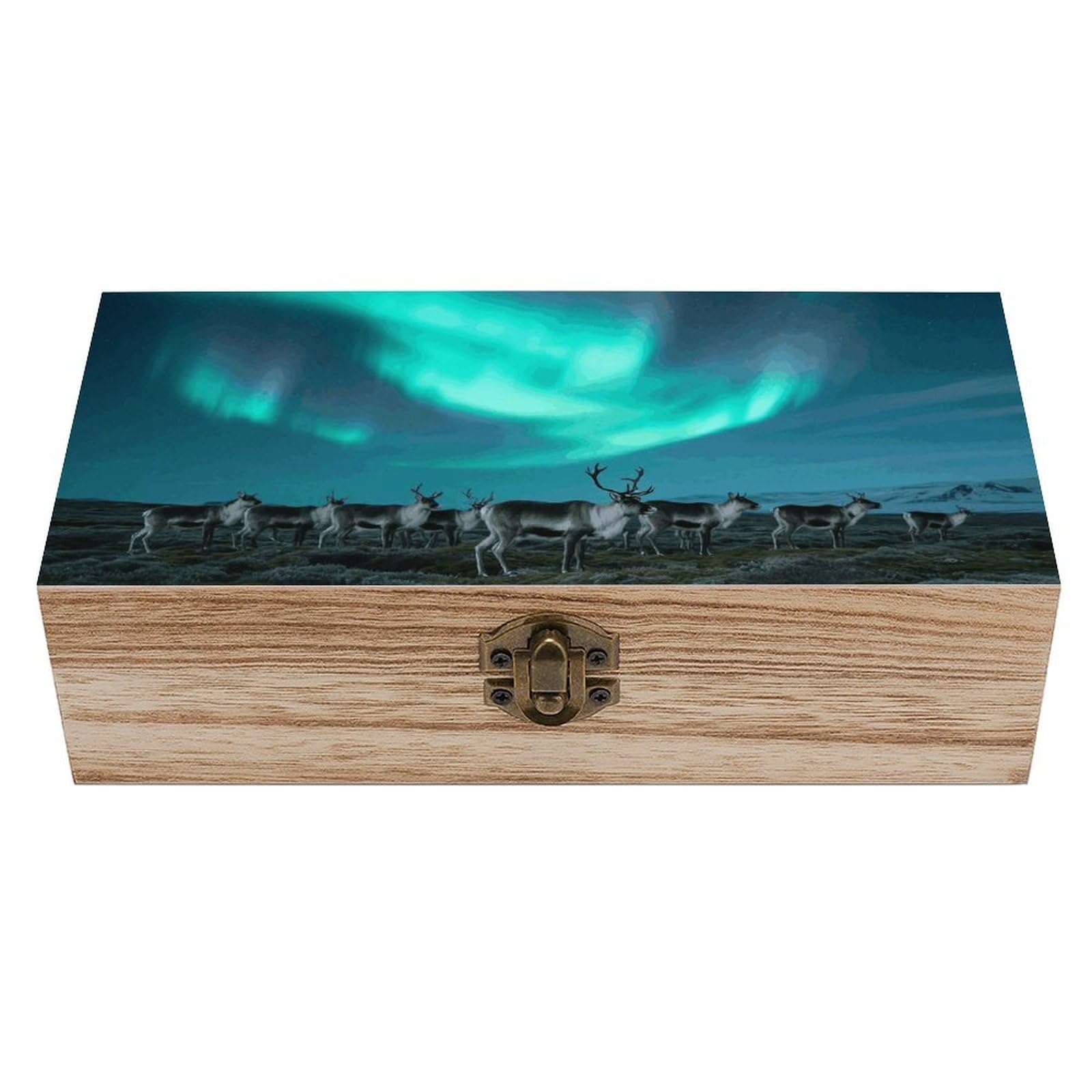 FodPand Decorative Keepsake Box Wooden Storage Boxes with Hinged Lid Handmade Reindeer_aurora Wood Organizer Memory Treasure Box for Jewelry Craft Card Photo Storage Wedding Bridal Shower Gifts