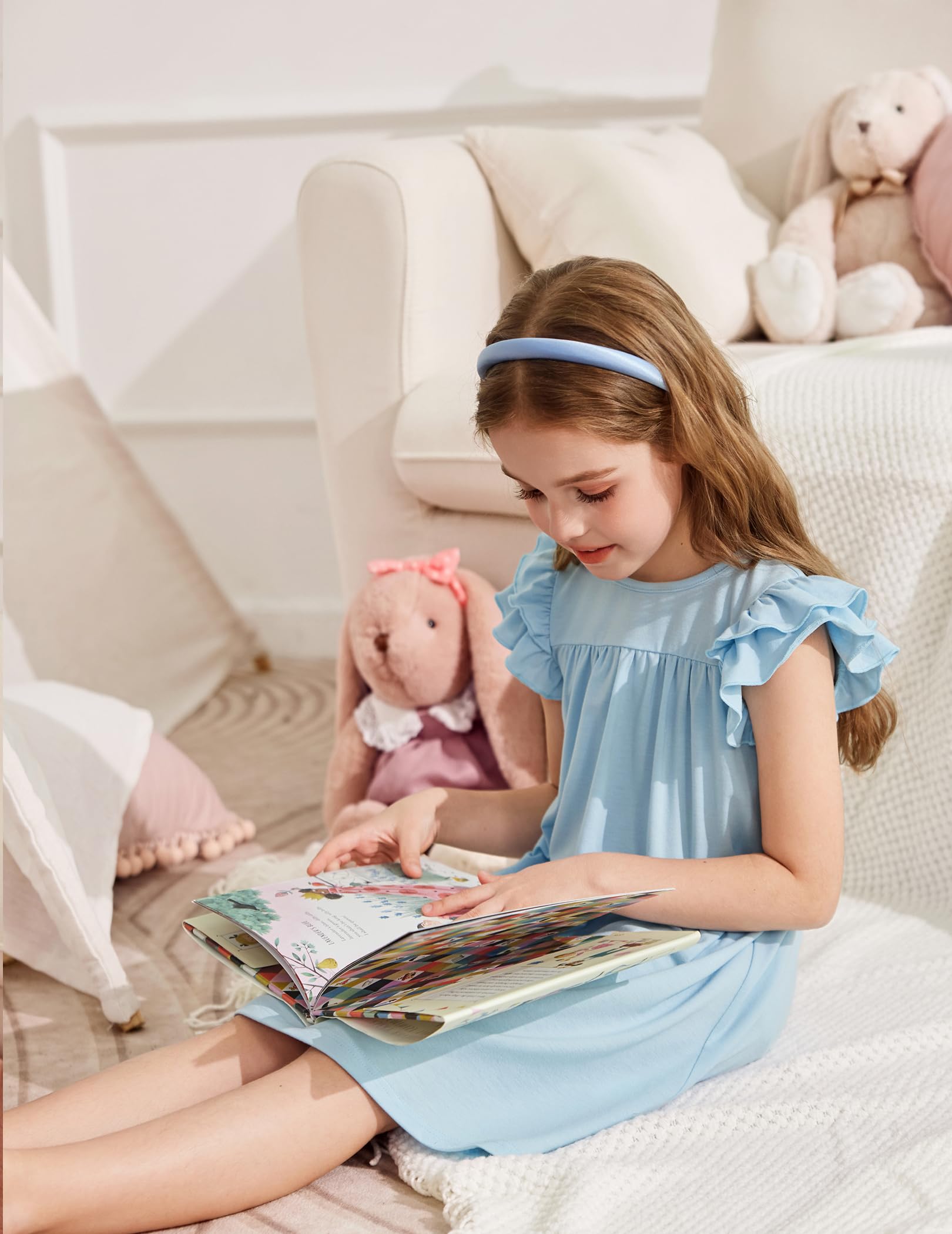 Arshiner Camisón para Niña con Mangas Volantes Vestido de Dormir para Niñas Verano Pijama de Manga Corta Cuello Redondo 5-14 Años - 5
