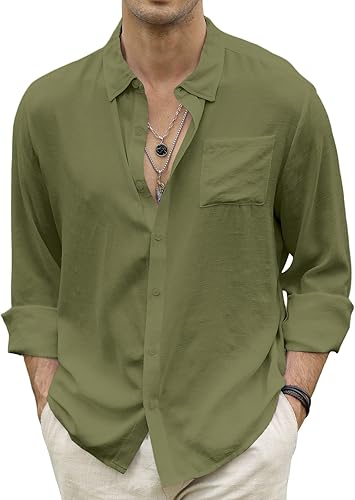 CTU Camisa casual de verano con botones para hombre, manga larga, color sólido, camisas de playa