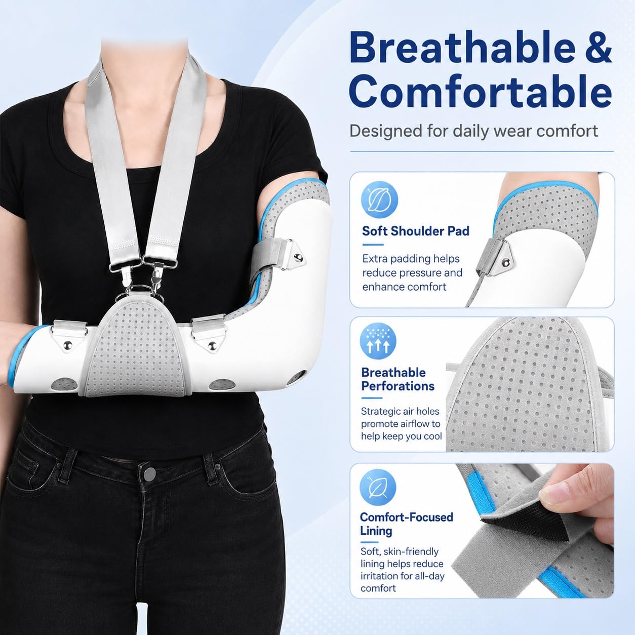Inmovilizador de Codo Férula para Brazo Izquierdo y Derecho Cabestrillo Ergonómico para Recuperación Fracturas y Cirugía Soporte Transpirable Ajustable Unisex(XL)