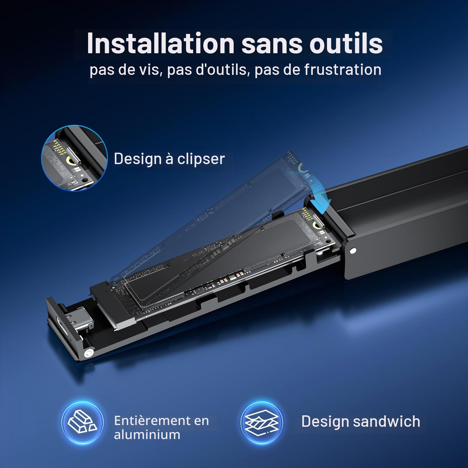 FIDECO Boîtier SSD M.2 NVMe SATA, Adaptateur M.2 NVMe vers USB avec Ventilateur de Refroidissement, Lecteur SSD USB 3.2 Gen 2 (10Gbps) pour PCIe M-Key/M+B Key, Supporte UASP et Trim, Aluminium