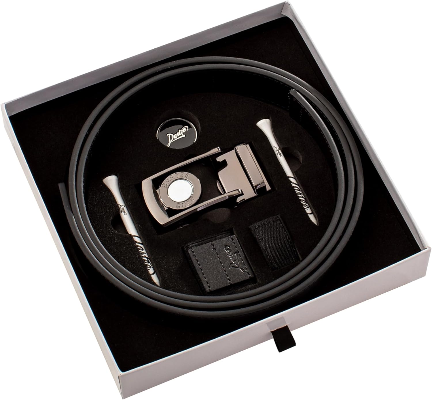 Dartee Men’s Golf Belt – Leather Ratchet Belt with Ball Marker, One-Size Adjustable Fit, Course and Casual Wear