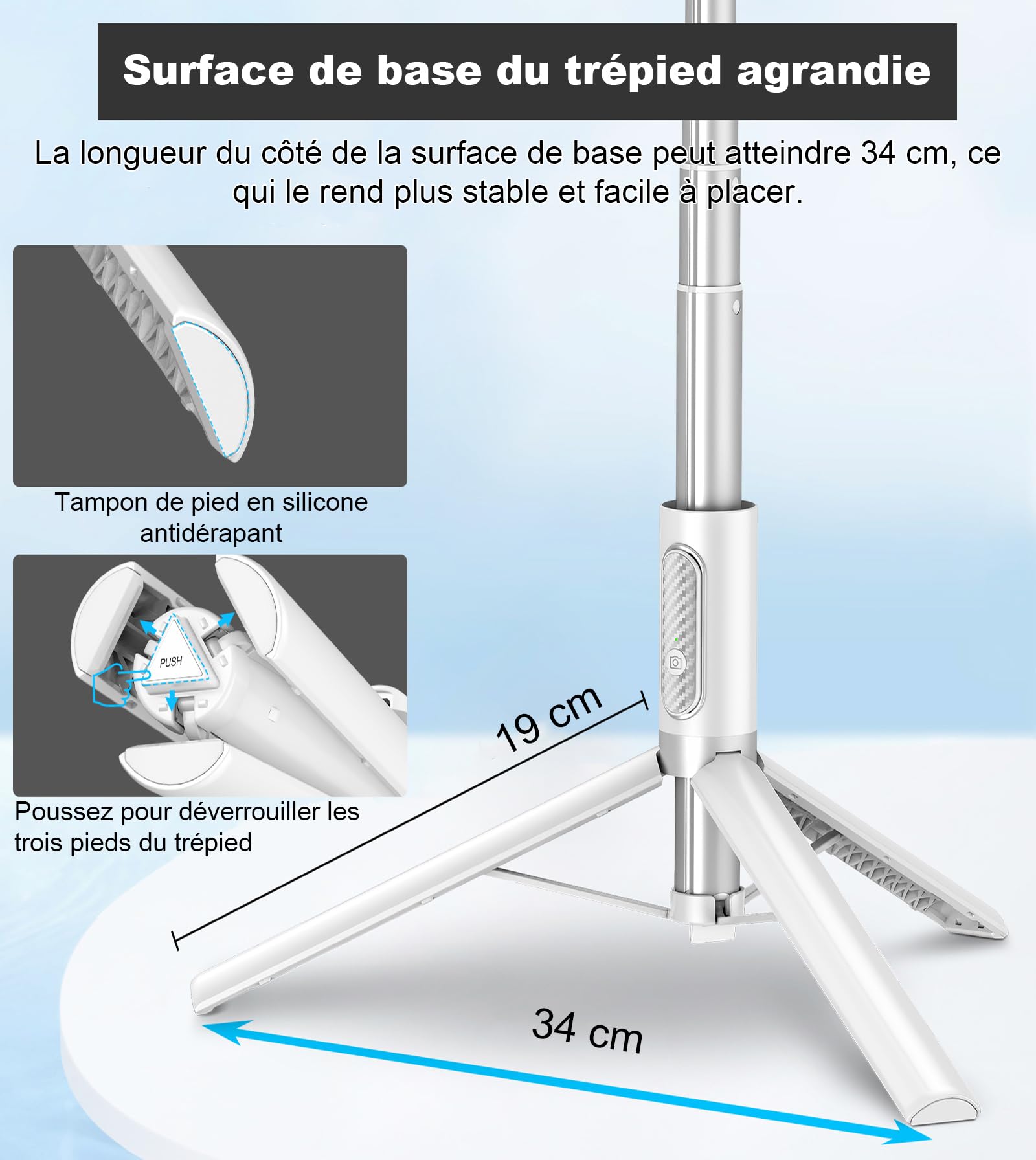 SelfieShow Selfie Stick Tripod, Uitbreidbare 101cm Selfie Bar met Draadloze Afstandsbediening Draagbare Monopod Telefoonhouder Compatibel met iPhone 14/13/12/11 Pro/XS/Samsung Huawei Smartphones
