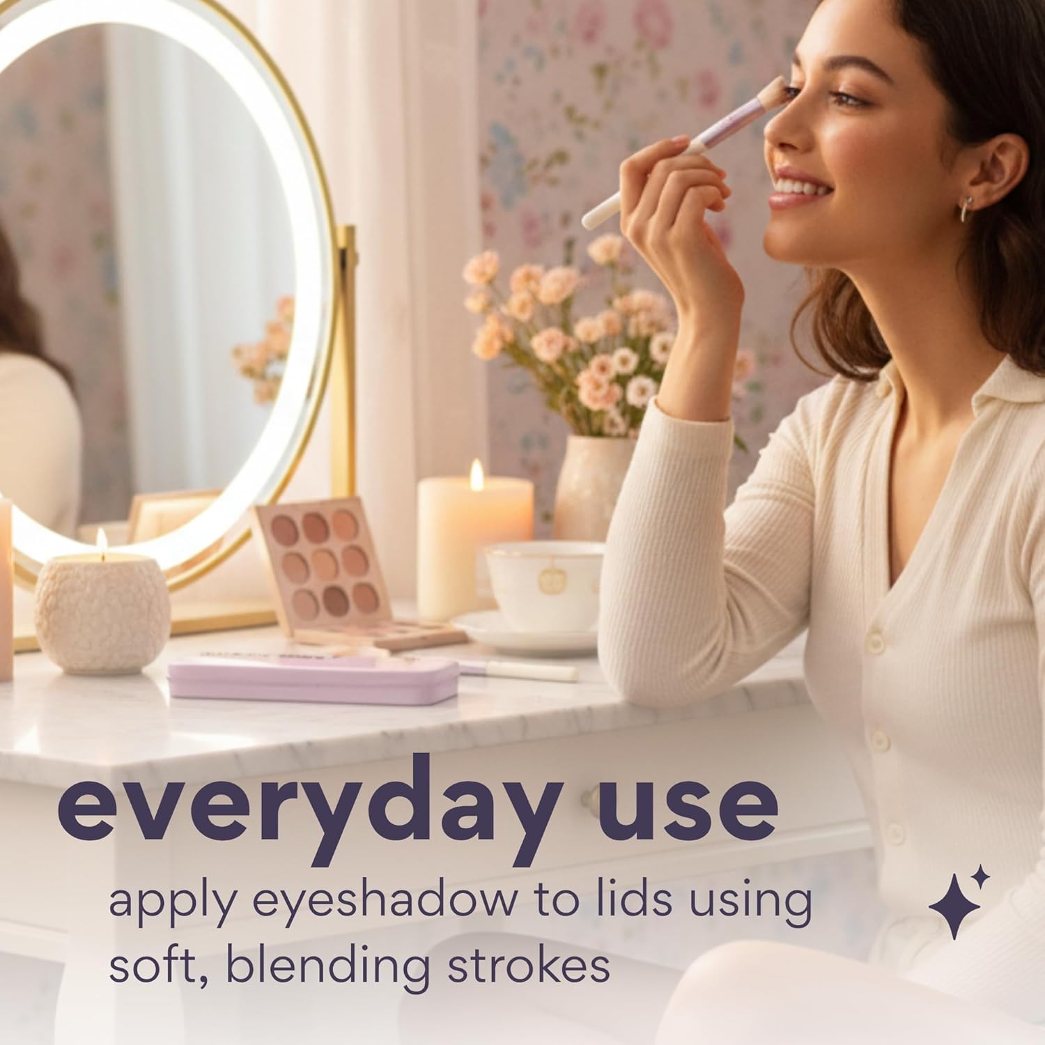 dearcloud Miffy Makeup Brush Set – Blending, Smudger & Angled Precision Brush with Travel Case, Mirror & Customization Stickers (Endearing Bun)