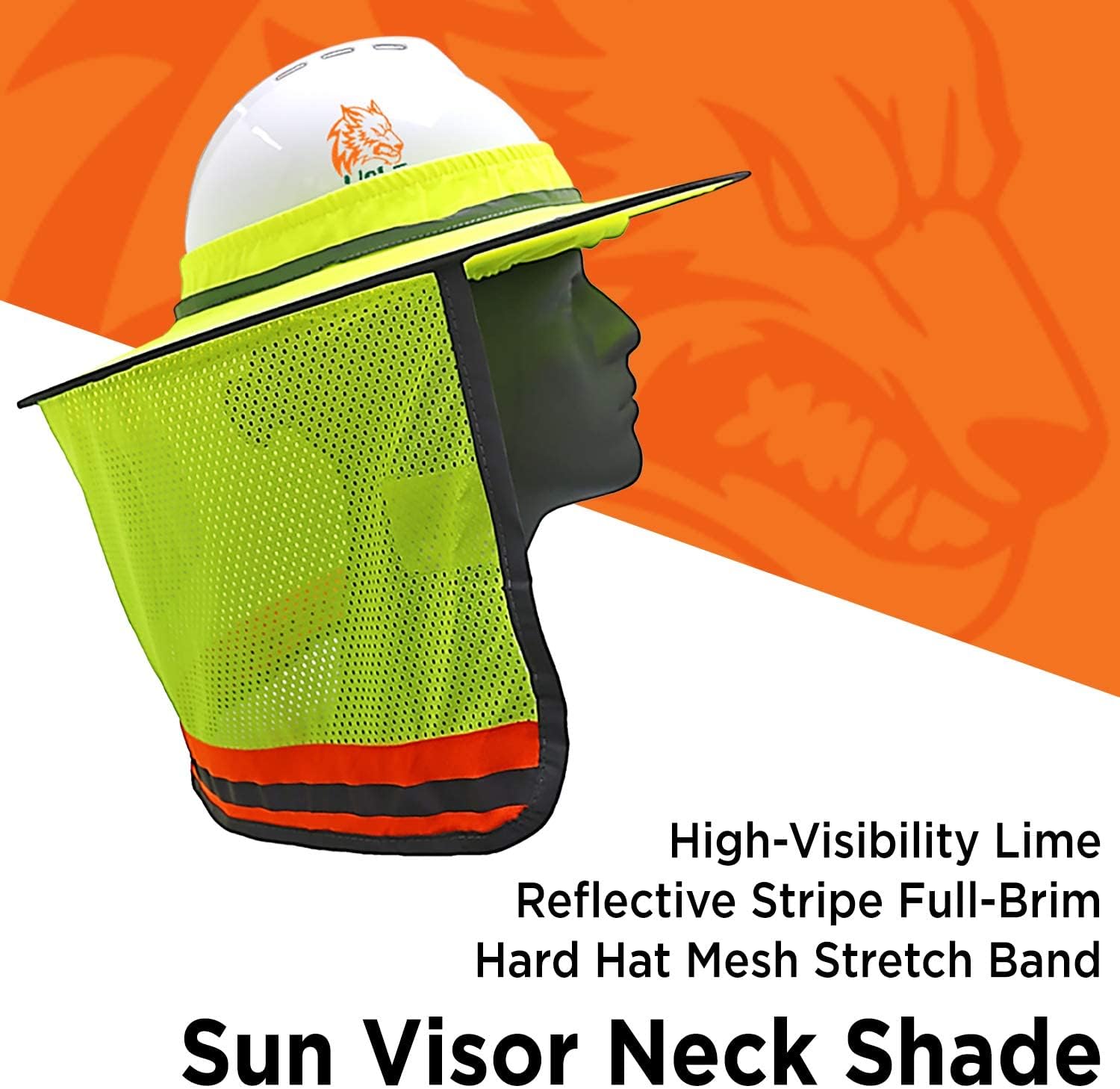 Wolf High-Visibility Orange Reflective Full-Brim Hard Hat Mesh Sun Visor Neck Shade