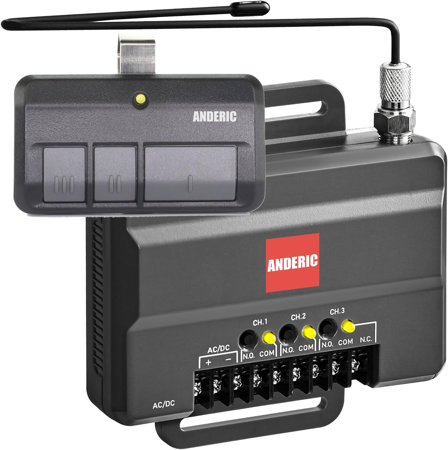 Anderic 850LM Universal Gate and Garage Door Opener Receiver, Remote, & Power Supply Kit - Compatible with Liftmaster Gate Door Openers and Commercial Garage Doors - Works All Brands | RR850LM