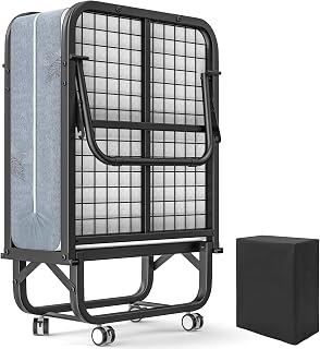 SuchownDiret 75x31 Folding Bed with 5" Memory Foam Mattress - Portable Rollaway Guest Bed, Sturdy Metal Frame, Lockable Wheels