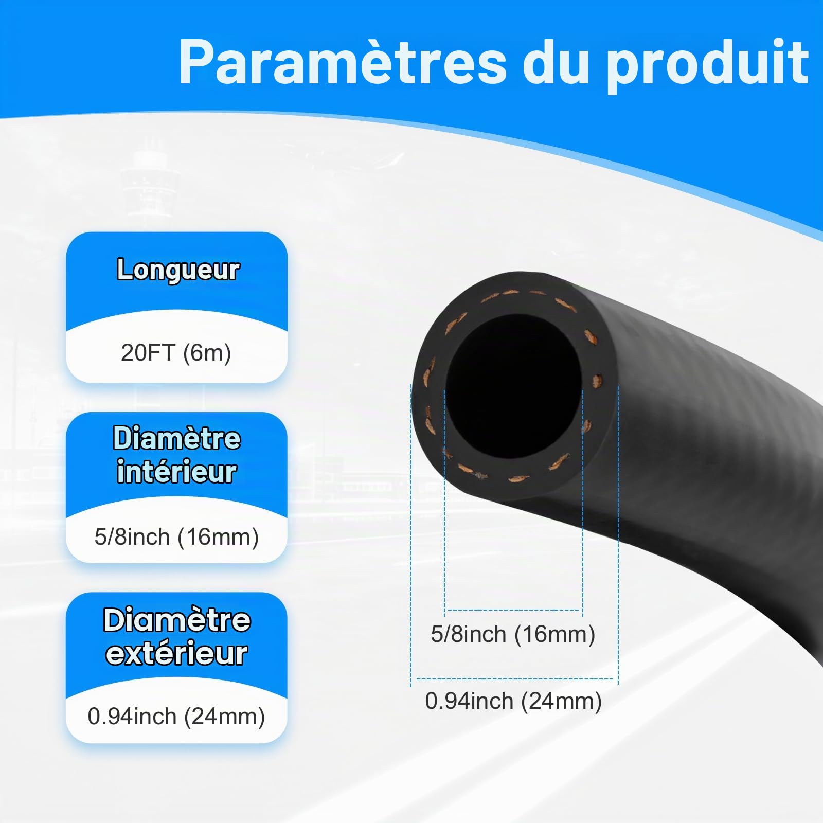 Tuyau De Carburant De Diamètre Intérieur 16mm, Tuyau De Carburant En Caoutchouc Nbr De 6m, SAE J30R7 300PSI Par WIVIE