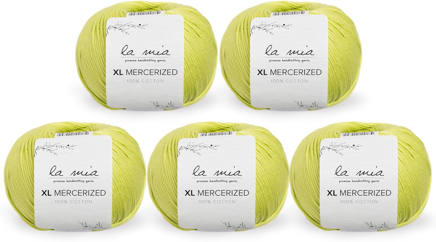 5 Ball%100 Mercerized La Mia XL Mercerized Cotton Total 8.8 Oz. Each 1.76 Oz (50g) / 103 Yrds (95m) Super Soft, Medium Worsted, Afghan, Yarn, Green -150