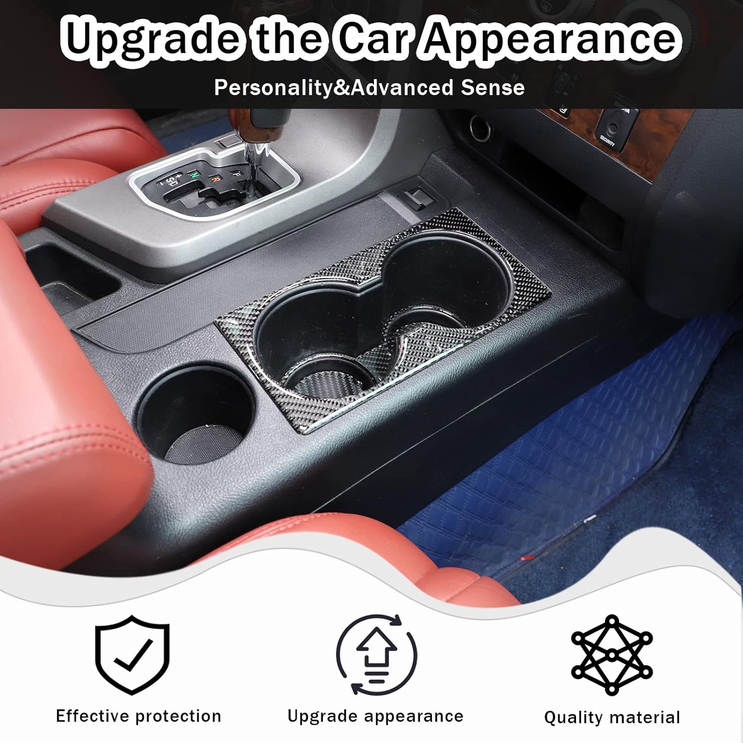 Center Consoles Cup Holder Panel Sticker Trim for Toyota Tundra 2007-2013 Accessories, HIRUFAIT Real Carbon Fiber Automotive Interior Decorative Cover