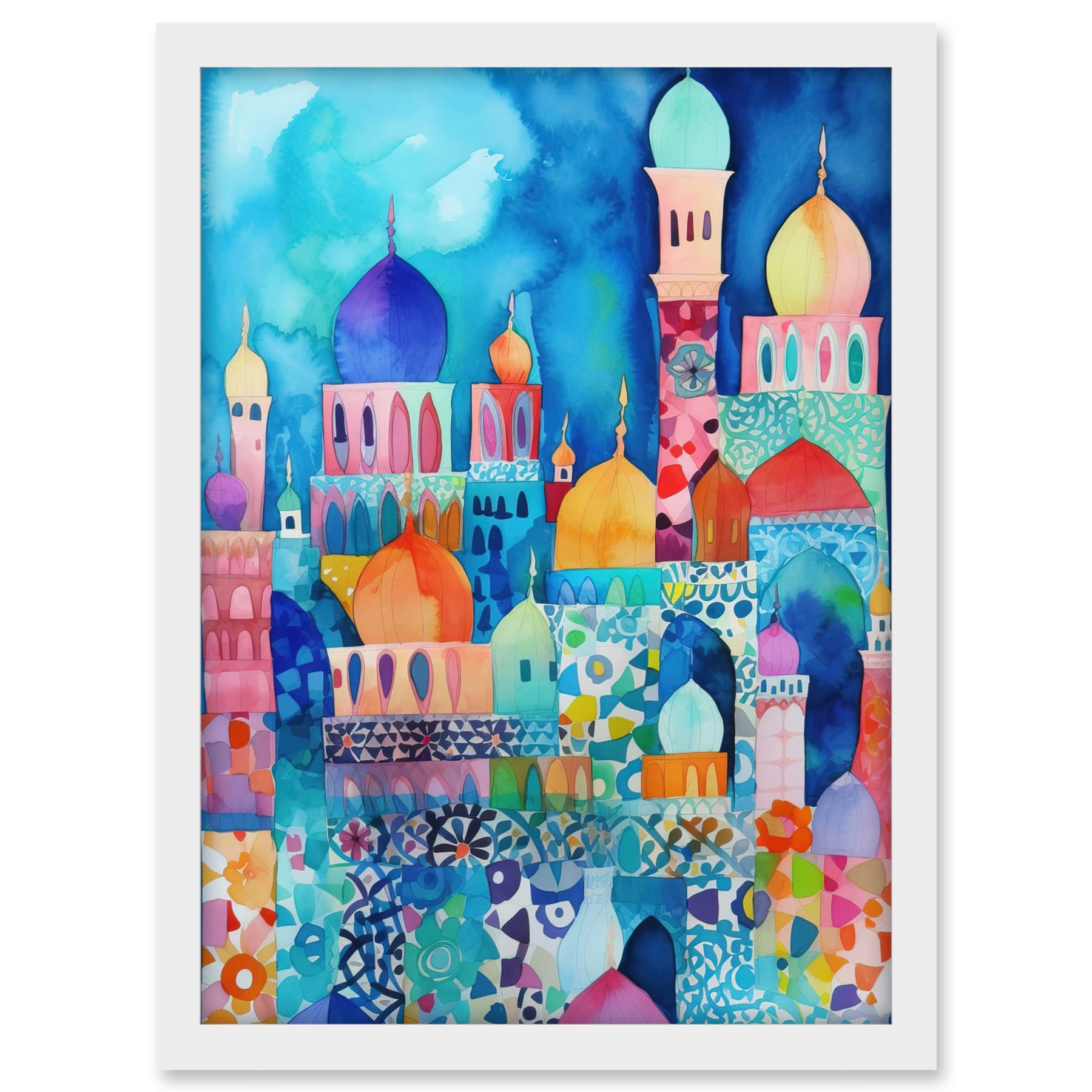 Artery8 Morocco Cityscape Moonlight Folk Art Artwork Framed A3 Wall Art Print