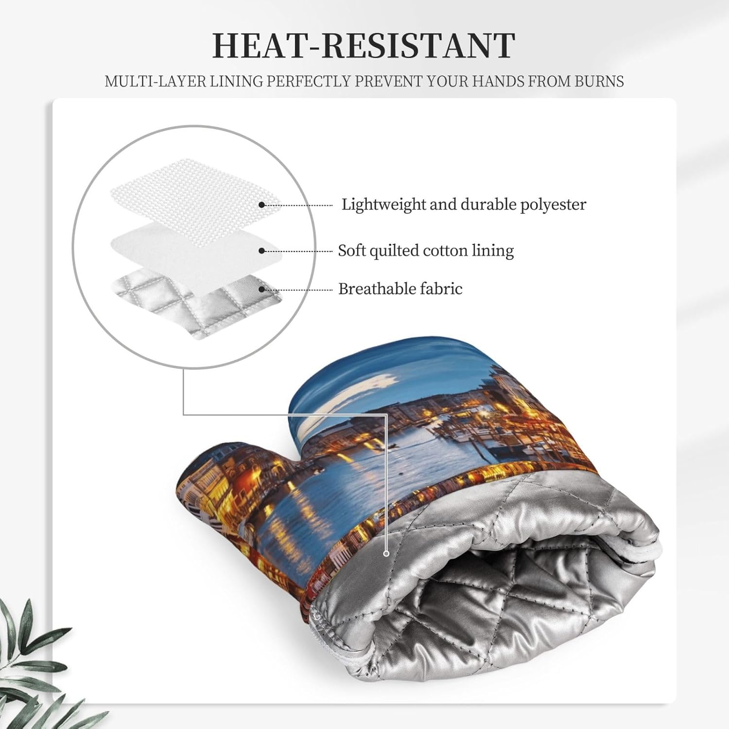 Venice Night Oven Mitts and Pot Holders Set of 4 Heat Resistant Kitchen Gloves with Silicone Palm Hot Pads for Baking Cooking Grilling BBQ