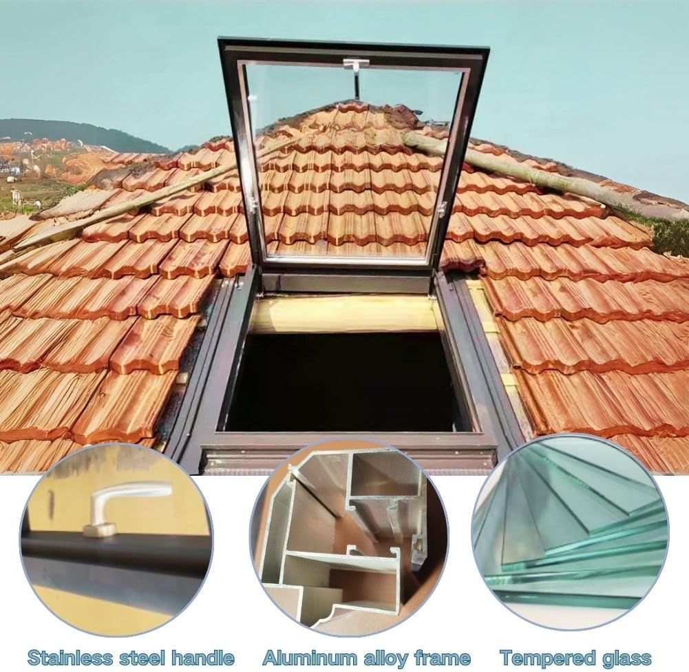 Heavy Duty Attic Access Hatch, Skylight Door for Flat Roofs, 45º-90º Lighting Well Window Cover for Indoor Sheds, Basements, Sunrooms, and Barns