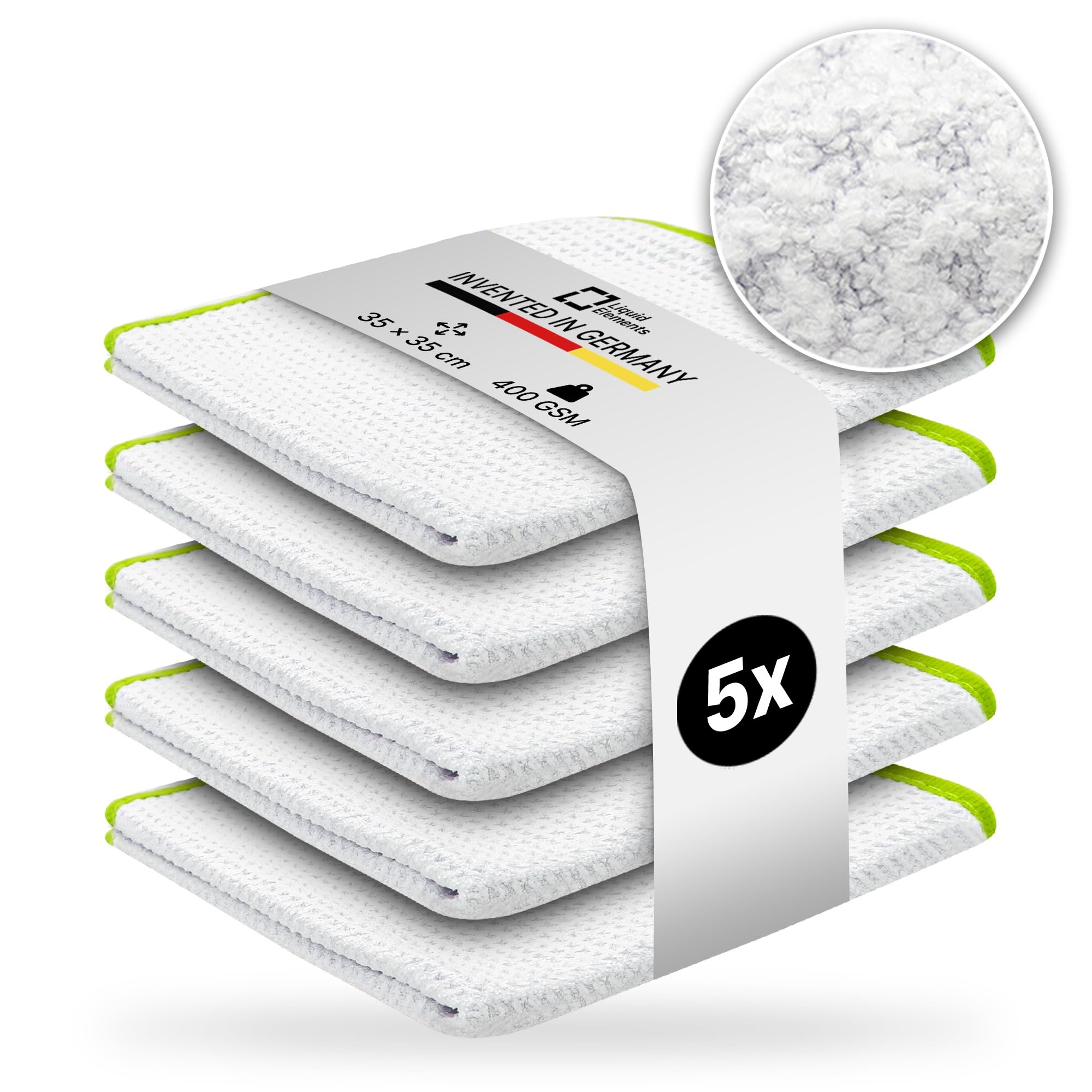 Car Microfibre Cloth Streak Buster for Car Windows, Windows, Mirrors & Displays - Window Cloth 400 GSM 35 x 35 cm - for Lint & Streak-free Cleaning of Glass Surfaces (Pack of 5)