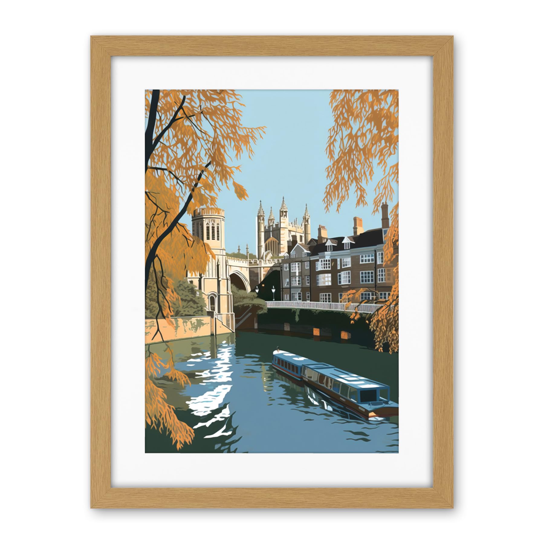 Artery8 River Cam and University Buildings of Cambridge Artwork Framed Wall Art Print 18X24 Inch