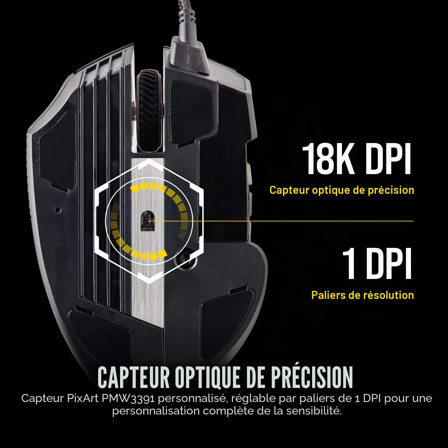 Corsair Scimitar RGB Elite, MOBA/MMO Souris de Jeu, Noir, LED RVB rétroéclairée, 18000 DPI, Optique
