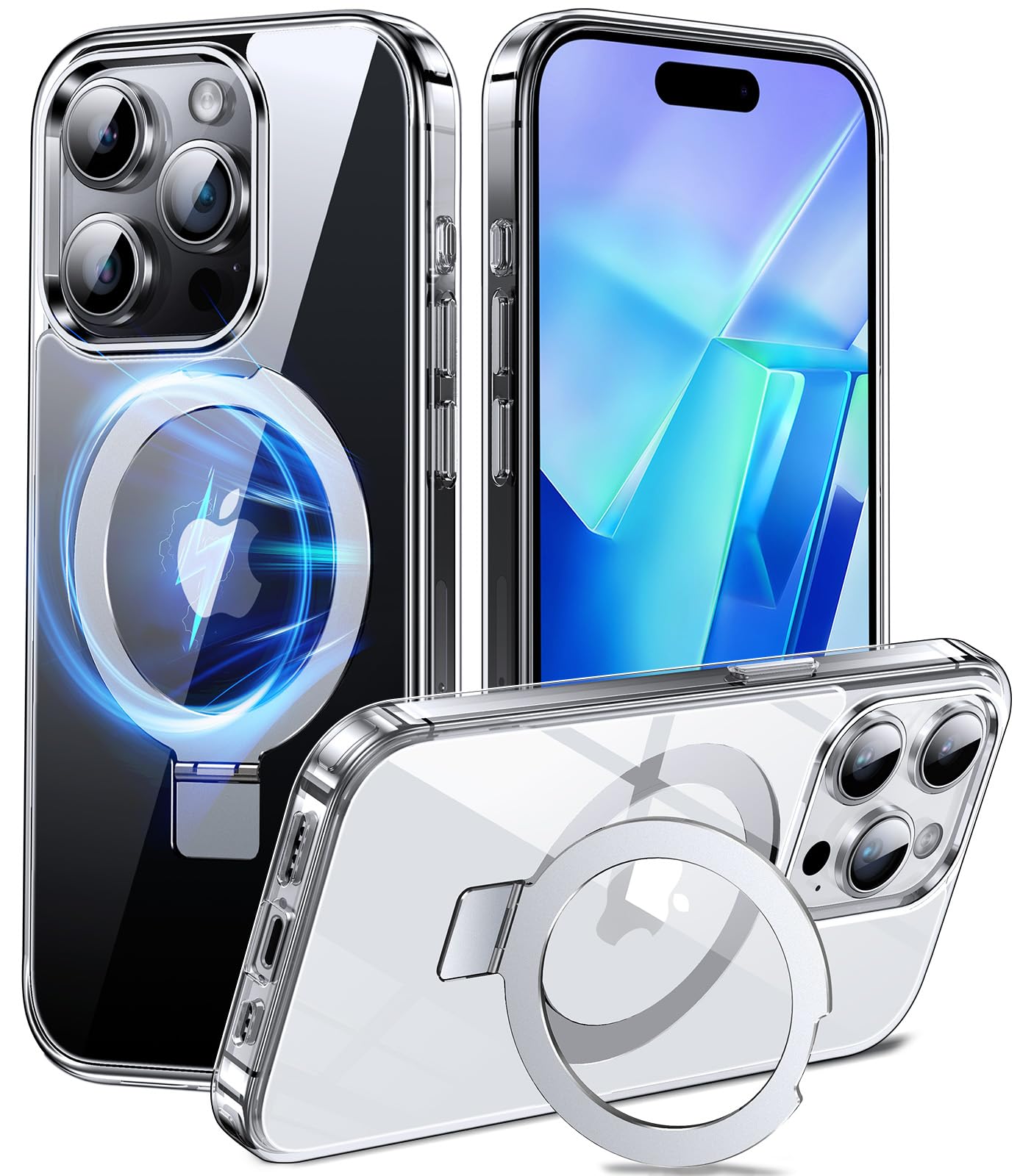 Chicfun 3-in-1 [Magnetic+Kickstand+Ring Holder] for iPhone 15 Pro Max Case Stand Ring Holder Compatible with MagSafe, Military Shockproof Protective