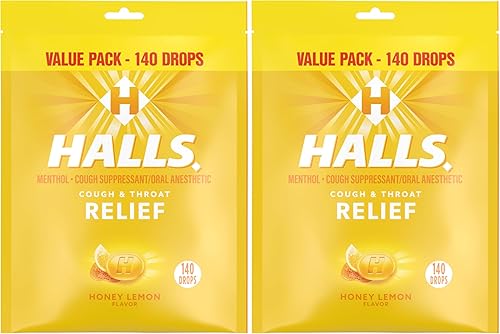 Halls Relief Honey Lemon - Gotas para la tos de limón, paquete económico, 140 gotas (paquete de 2)