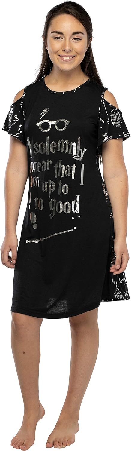 Harry Potter Women's Juniors Up to No Good Cold Shoulder Nightgown Sleep Shirt - Image 2