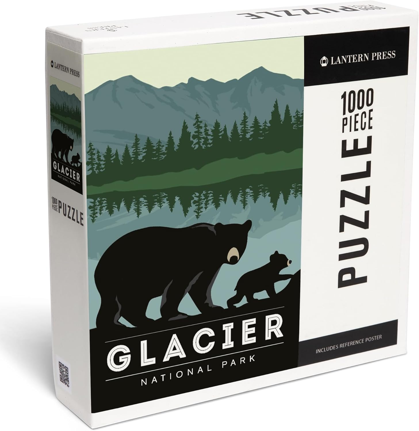 Lantern Press Glacier National Park, Black Bear and Cub 1000 Piece Jigsaw Puzzle for Adults, Made in USA with Reference Poster