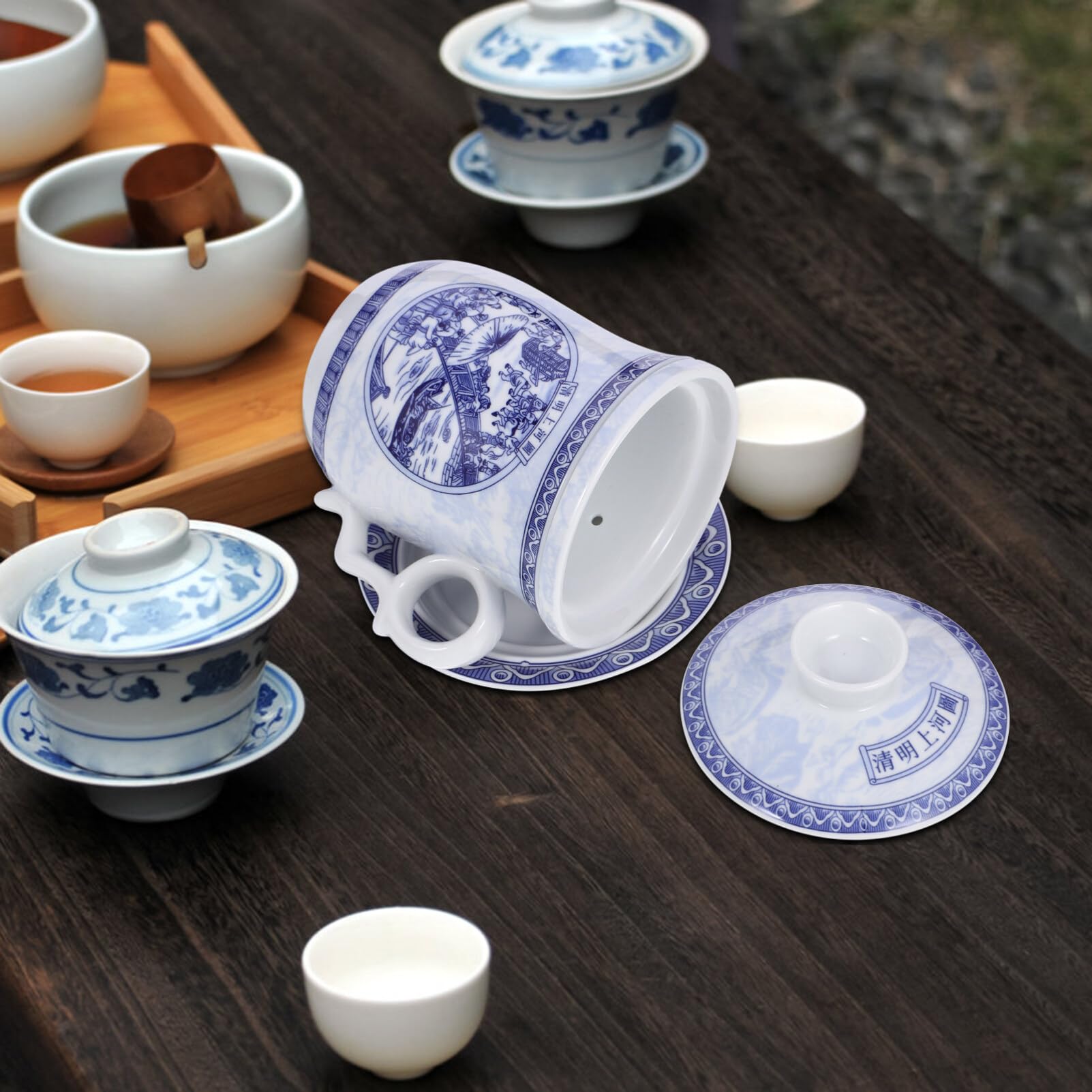 LABRIMP 1ensemble Tasse à Thé Céramique Chinoise Avec Infuseur Et Couvercle Design Rétro Pour Bureau Et Réunions Familiales Pratique Et Décoratif