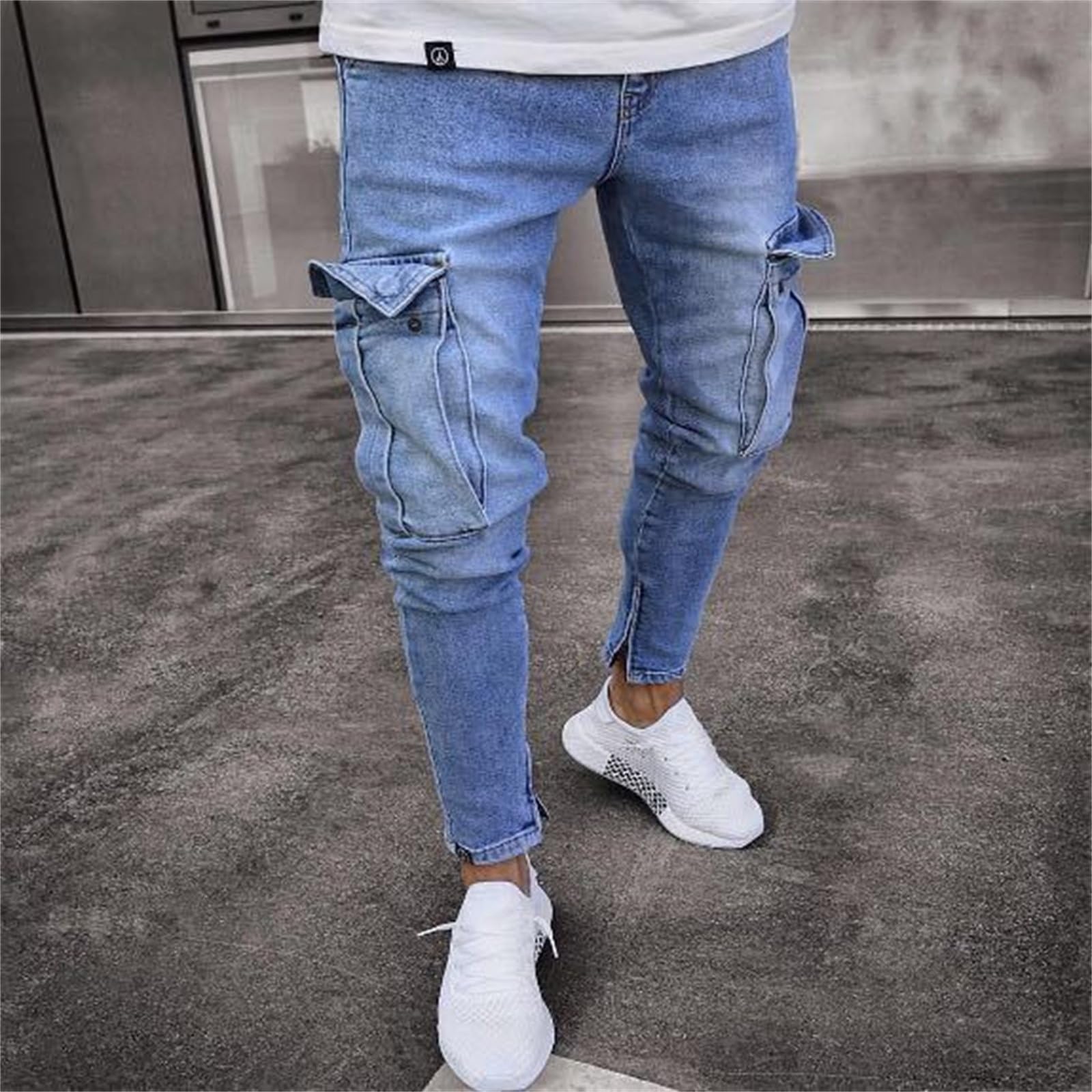 Jeans Strappati Da Uomo, Pantaloni Jeans Uomo Stretch Denim Gamba Dritta Jeans Elasticizzato Con Spruzzi Di Inchiostro Slim Fit Jeans Neri Strappati Jeans Leggeri Moda Versatile Per Tutte Le Occasioni