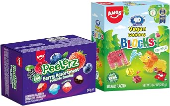AMOS 4 Flavors Berry Assortment Peelerz Gummy Sweets & 4D Gummy Sweets Blocks & Bricks Candy
