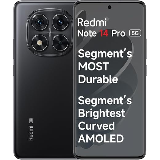 Redmi Note 14 Pro 5G Titan Black 8GB RAM 256GB Storage|50 MP Sony Camera Setup|Corning Gorilla Glass Victus 2 | 1.5K 3D Curved AMOLED | Mediatek Dimensity 7300- Ultra