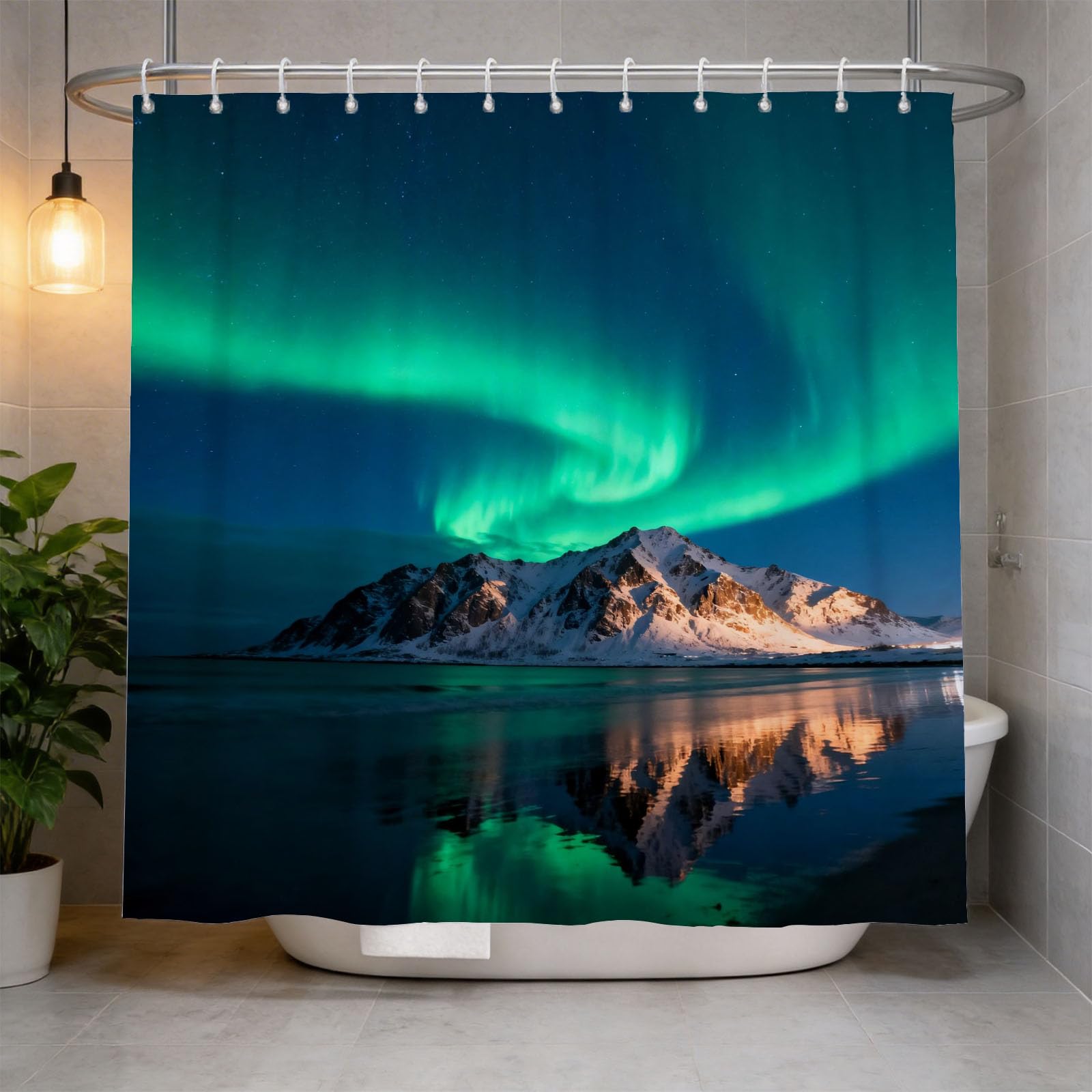 Hongduo 3D Aurora Shower Curtain for Stalls Bathtubs Mountains Bathroom Decor Shower Curtain Set Polyester Fabric Waterproof 200x200cm/79X79 Inch with Hooks