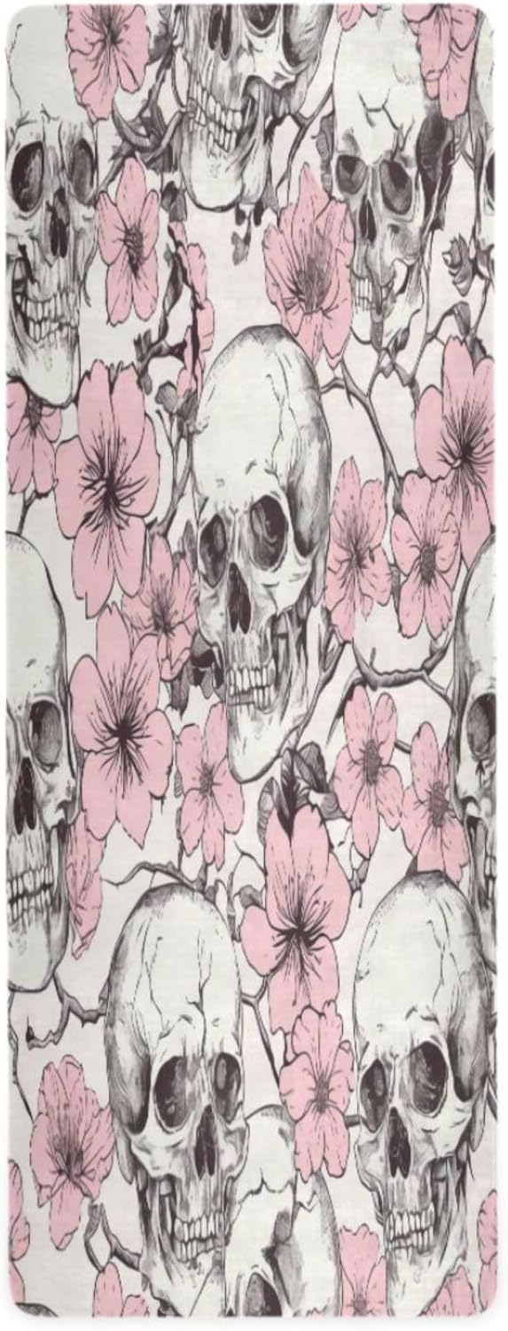 Abstract Sugar Skull Flower Yoga Mat,Non Slip Exercise & Fitness Mat Folding Waterproof Yoga Mat for Yoga, Pilates, Stretching,71 x 26 Inch Come with Storage Bag