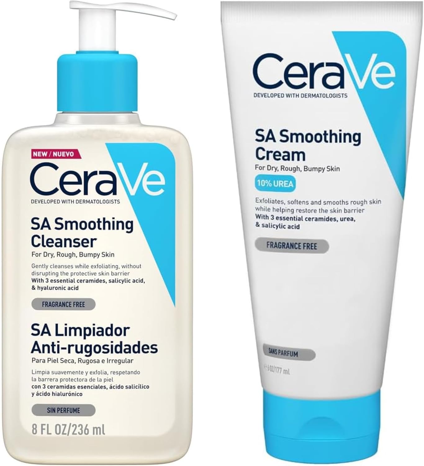 CeraVe SA Smoothing Duo Set   Exfoliates & Softens Rough Skin   With Salicylic Acid & Ceramides   Cream 177ml + Cleanser 236ml
