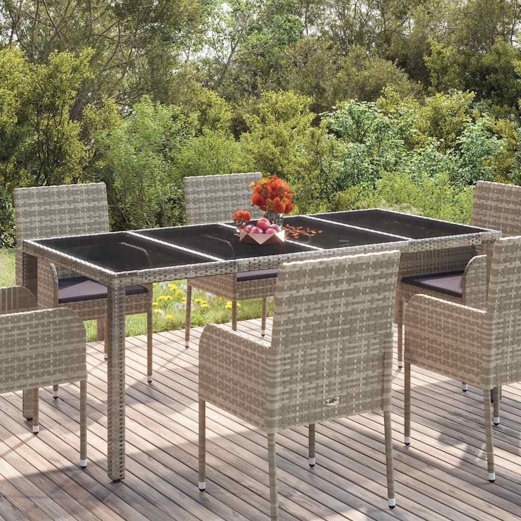Garden Coffee Table with Glass Top Grey, Weather-Resistant Poly Rattan and Powder-Coated Steel Frame, 35.4 x 74.8 x 29.5 inches, Outdoor Patio Furniture for Dining and Social Gatherings