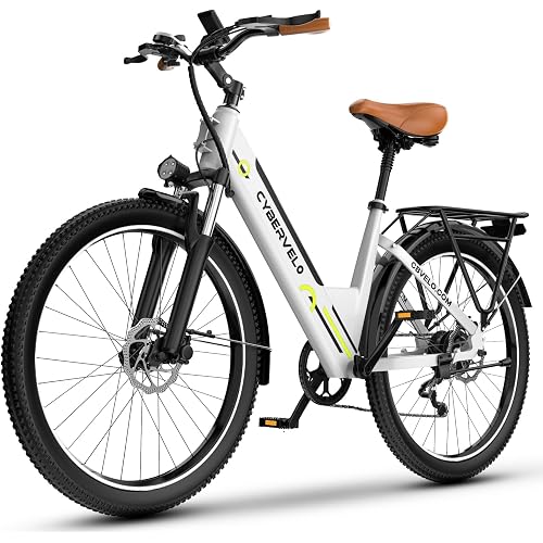 Cybervelo 750W Peak Electric Bike for Adults,up 80 Miles 25AH Removable Battery Ebike, 26" Electric E Bike with 7-Speed,Adult Electric Bicycles for Commute Beach Snow Man Womens All Terrain