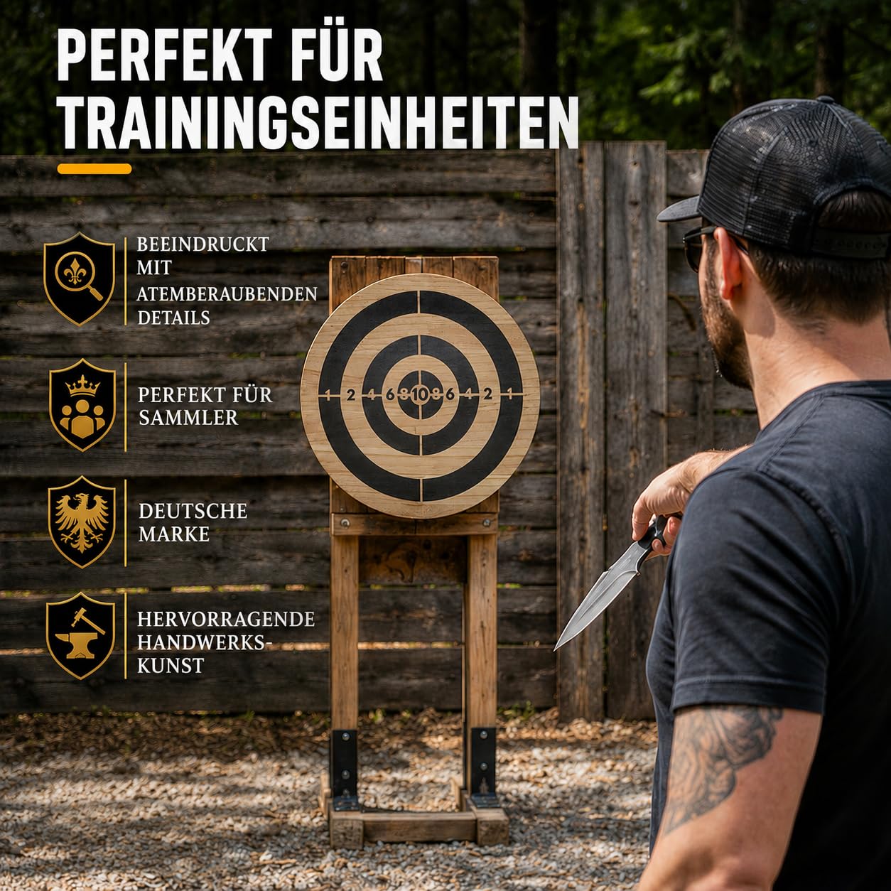 Holzzielscheibe für Wurfmesser & Wurfäxte – Ø 40 cm, 3 cm stark | 1,6 kg Trainingsscheibe aus Naturholz | Für Garten, Outdoor-Training & Wurfmesser-Sport | Kompakt & Transportfreundlich