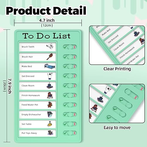 Miniatura 3 de Tabla de tareas deslizantes para niños, lista de verificación de plástico con 10 notas de cartulina desmontables, tablero de lista de tareas diarias