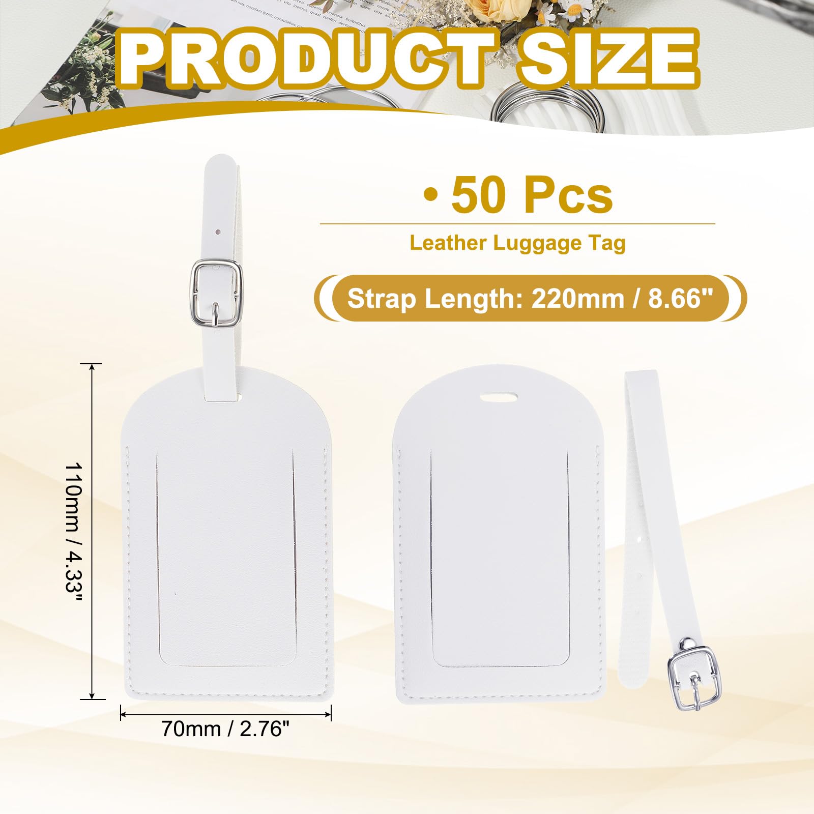 PATIKIL Etichetta Per Bagaglio In Pelle, 50 Pz Etichette Per Valigie In Pu Per Bagagli Accessori Essenziali Per Viaggi In Aereo, Bianco