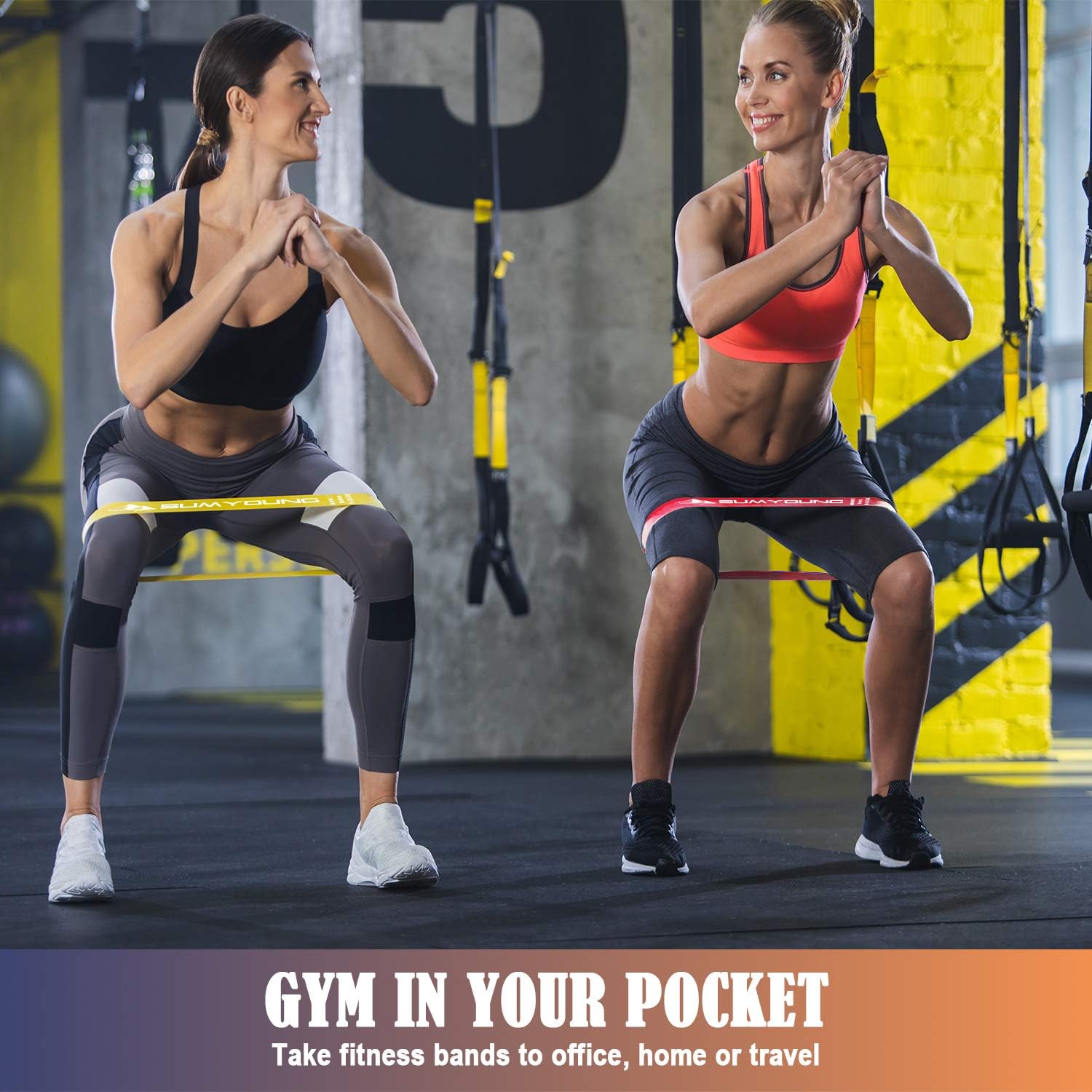 Resistance Loop Bands, Premium Latex Mini Exercise Bands for Stretching, Yoga, Strength Training, Home Fitness, Physical Therapy, Set of 5 Power Workout Bands with Manual, Carry Bag, Carabiner, 24"x2"…