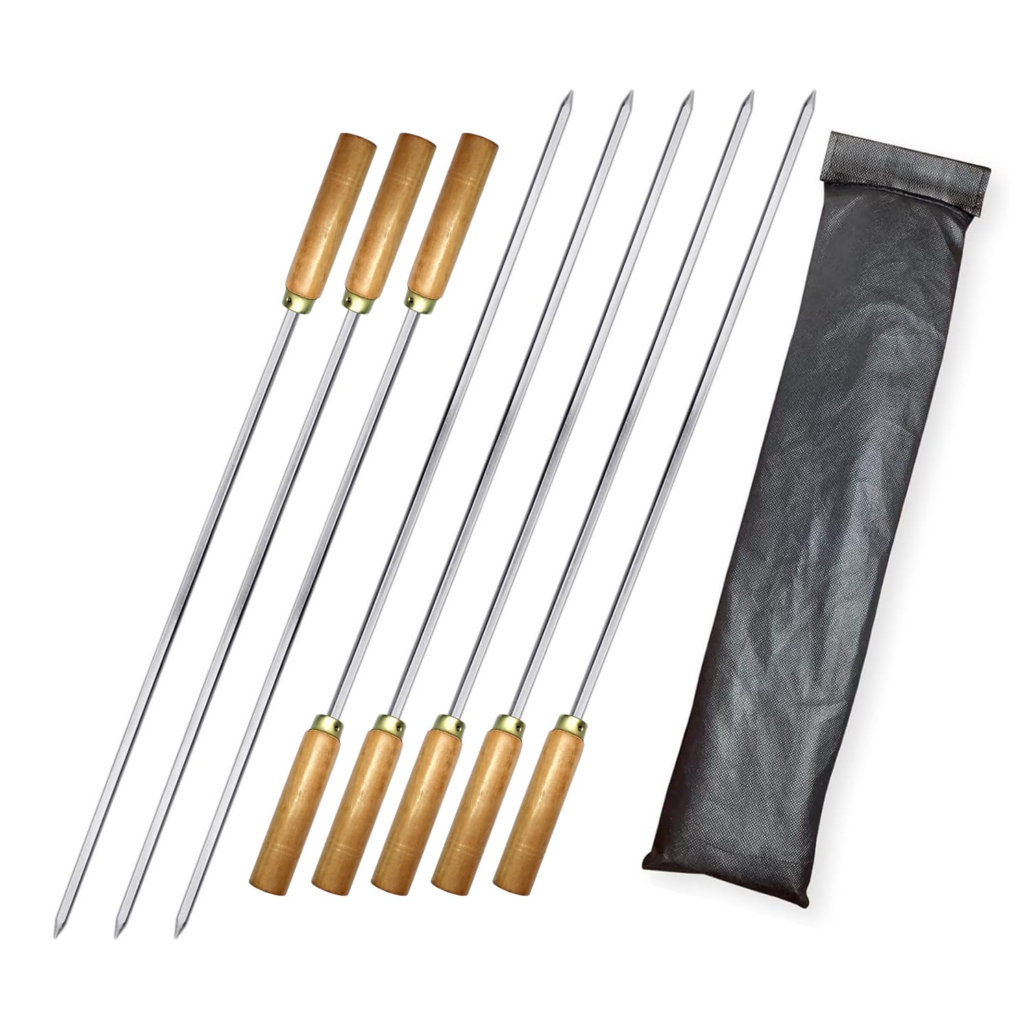 BnoSpace 17 Inch Stainless Steel Square BBQ Skewers with Wooden Handle, Reusable Seekh Kebab & Tikka Grilling Sticks, Non-Slip Grip, Easy Clean, Storage Pouch, Set of 8-image-43