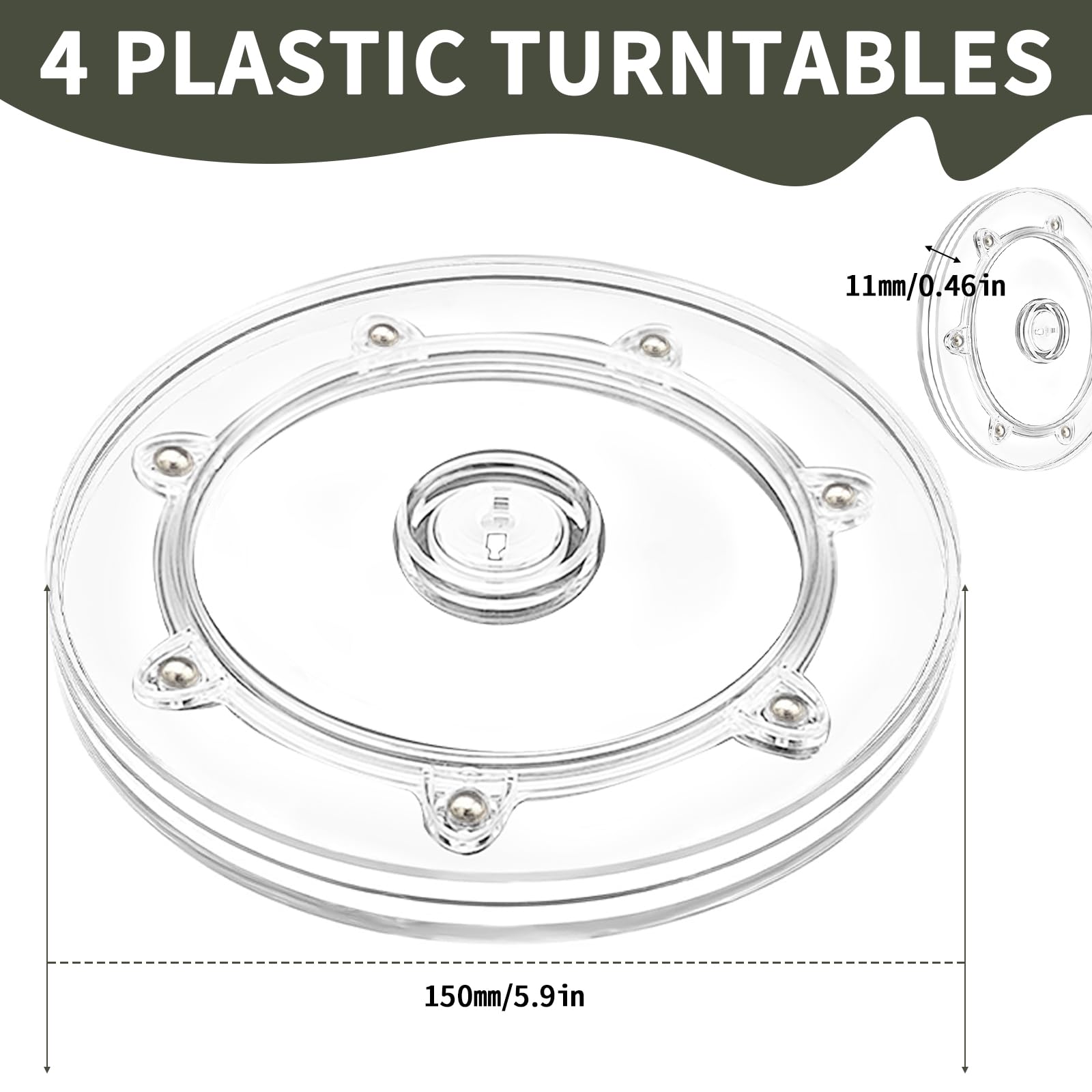 Plateau Tournant, 4 Pièces Plateau Tournant TV Universel 15 cm Plateau Rotatif Transparents 360° Pivotant Support Pivotant pour Plantes à Bonsaï TV Moniteurs
