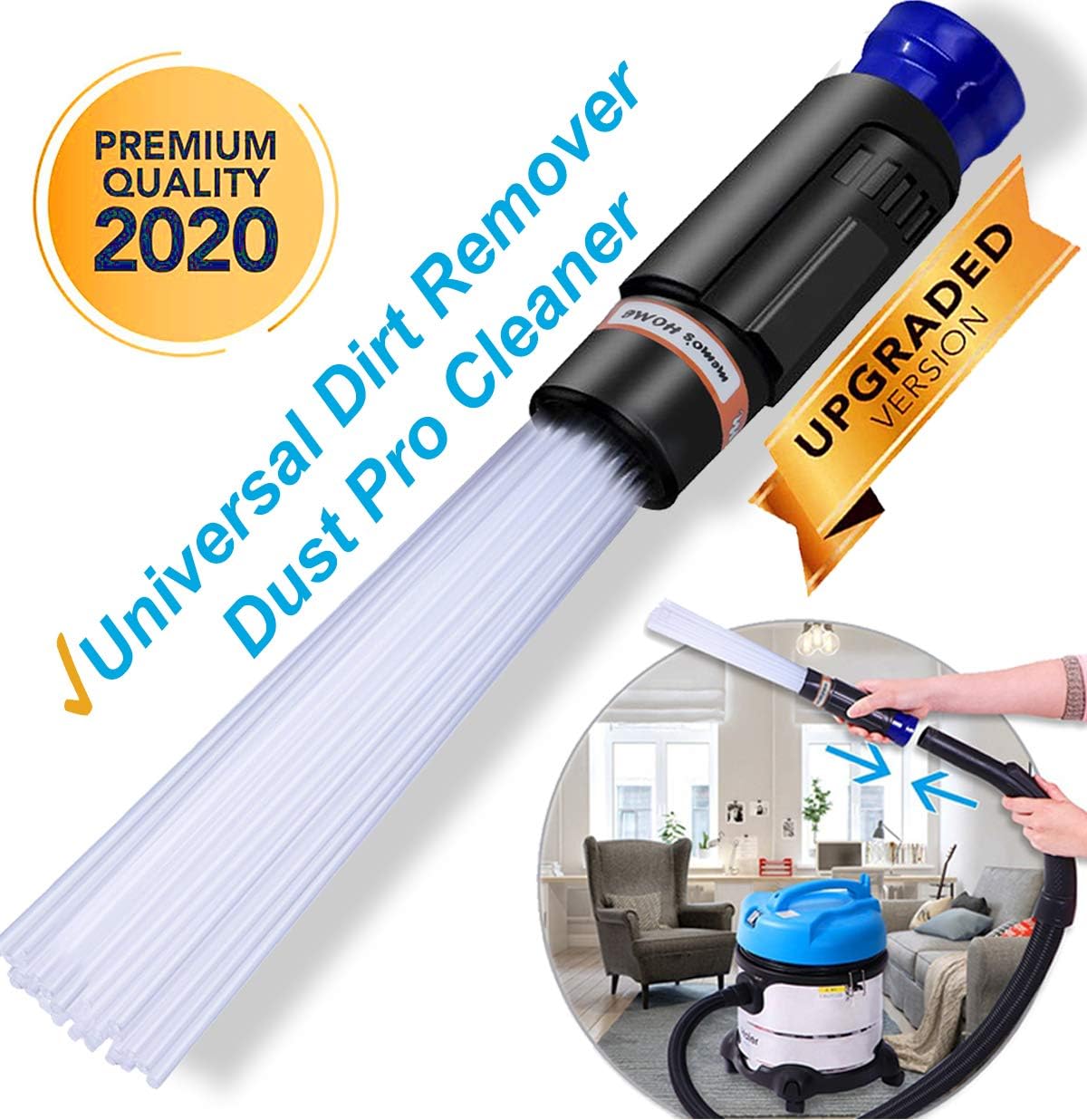memo's HOME Dust Pro Cleaner - New 2019 Universal Dirt Remover, Sweeper Vacuum Attachment Dust Vac Cleaning Tools with Flexible Dusty Brush, Tiny Tools Compatible (Easy Duster)