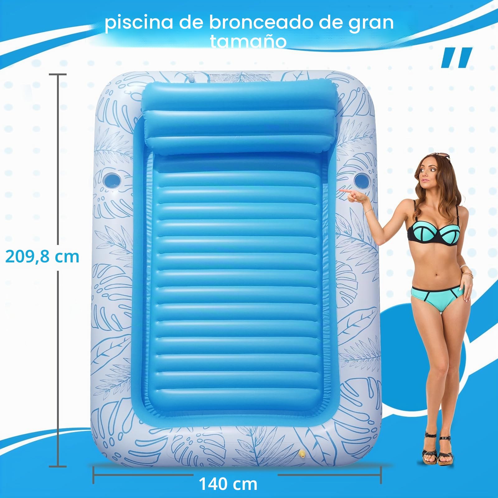 Flotador Inflable Extragrande de 85 x 57 Pulgadas para Piscina de Bronceado con aspersor y portavasos, balsa de Piscina para Adultos para Patio Trasero, Playa o Lago, Rosa/Azul, PVC Duradero, soporta