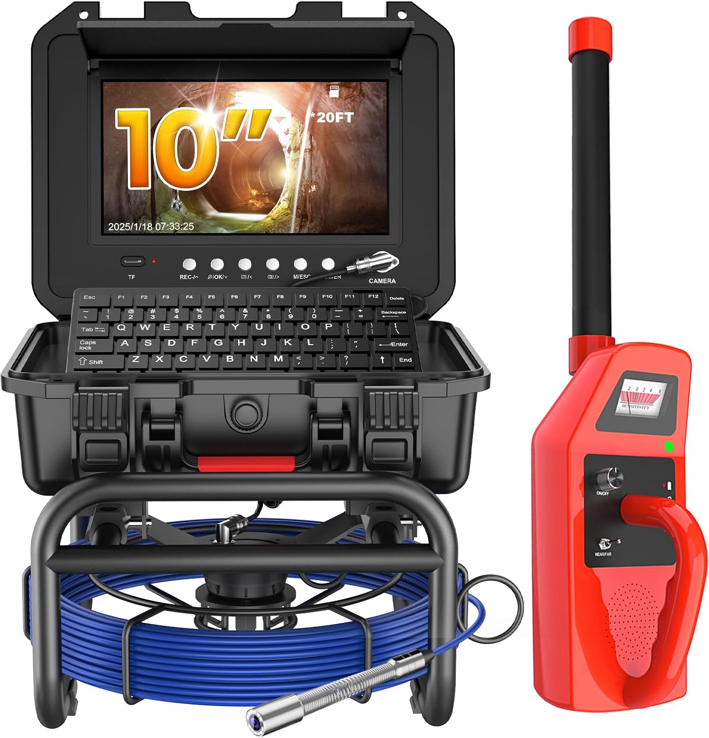 Anysun Sewer Inspection Camera with Locator, Self Leveling, Distance Counter, 7MM 165 Ft Cable, Pipe Camera with 10'' Color Screen DVR, IP68 Waterproof Plumbing Snake Camera for Pipe Inspection