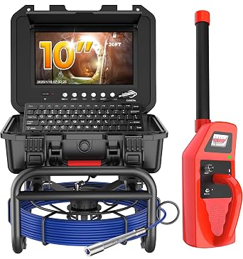 Anysun Sewer Inspection Camera with Locator, Self Leveling, Distance Counter, 7MM 100 Ft Cable, Pipe Camera with 9 Color Screen DVR, IP68 Waterproof Plumbing Snake Camera for Pipe Inspection