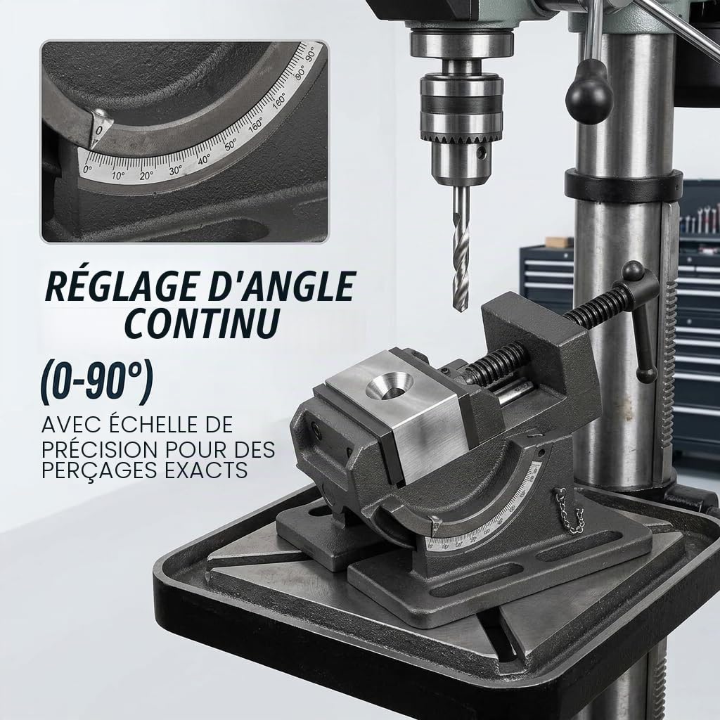 Étau de Perceuse à Colonne Professionnel, Support d'Établi en Fonte, Vice Anti-Corrosion, Étau de Fraisage Polyvalent pour Métal, Bois et PVC, Compatible Banc de Perçage