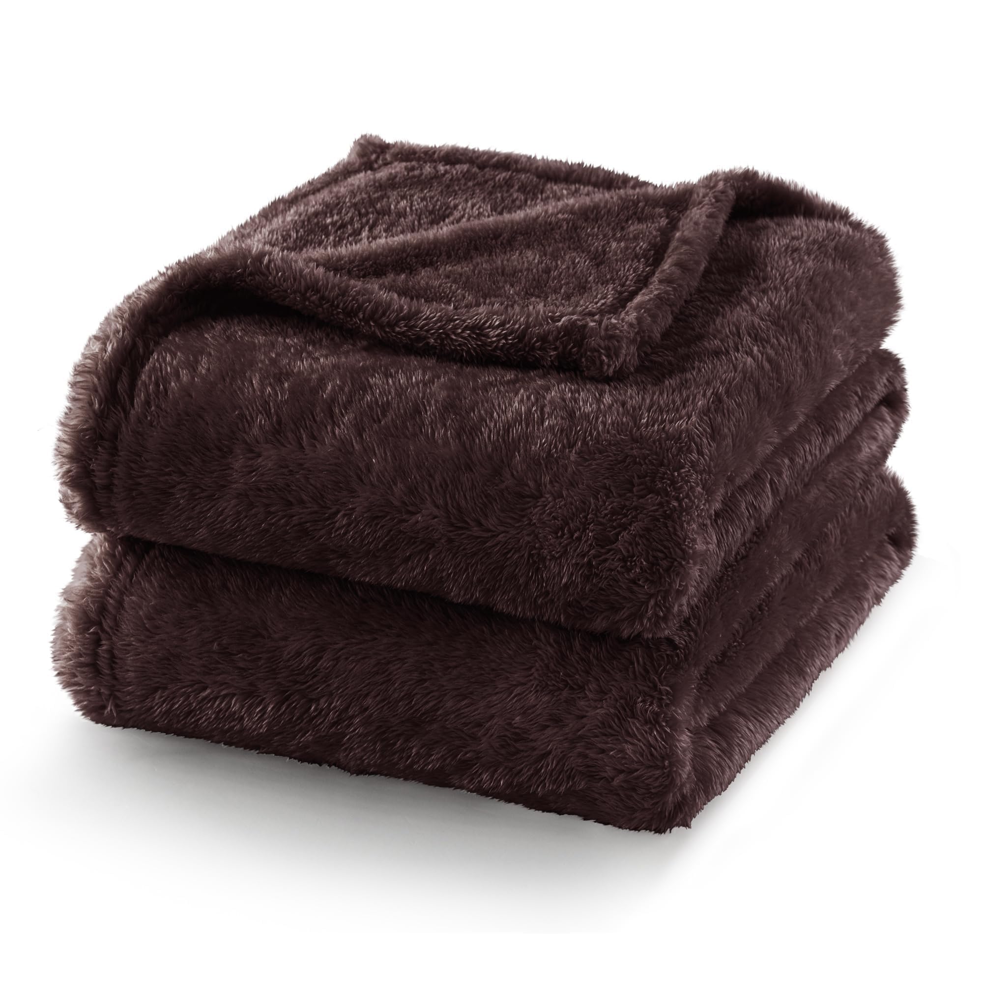 Exclusivo Mezcla Fuzzy Plush Fleece Bed Blanket Queen Size, Coffee | 90x90 Inches, Super Soft and Cozy Bed Blanket, Fluffy Decorative Bedding for Livingroom, Bedroom, All Season