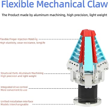 Flexible Robot Claw Bionic Mechanical Arm Finger Grab Adaptive Pneumatic Electric Control Robot Flexible Mechanical Claws for Fruit Sorting Gripper (Electric 3 Fingers)