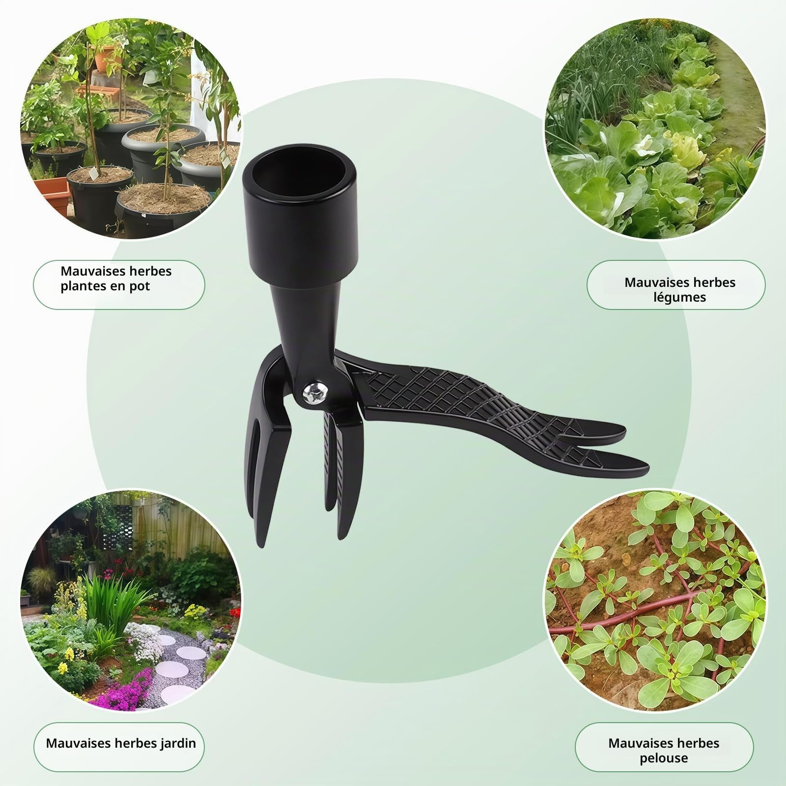 Désherbeur manuel sur pied en acier au manganèse, extracteur de racines à 4 griffes pour jardin et pelouse, arrache-mauvaises herbes ergonomique, désherbeur efficace pour pissenlits et chardons