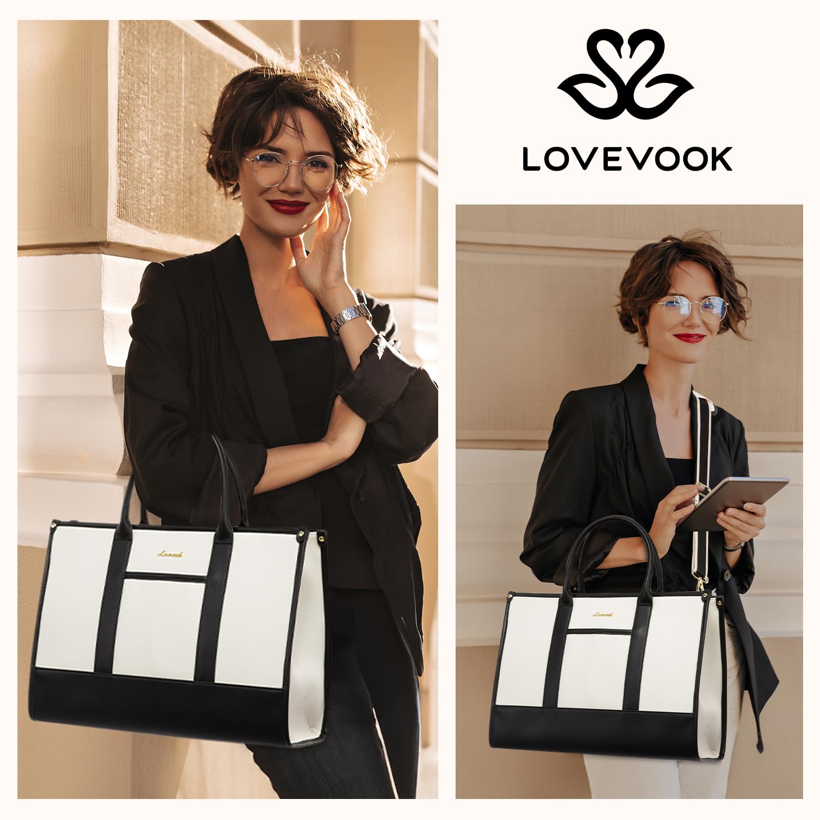 LOVEVOOK Grande Bolso Mujer, Bolso Portatil Bolsos Maletin Ordenador para Universitarias, Tote Laptop Bag Shopper para Portadocumentos Trabajo Universidad