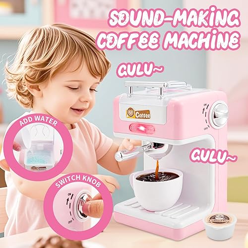 Miniatura 2 de Accesorios de cocina para jugar, electrodomésticos de cocina con cafetera, batidora, tostadora y licuadora, juego de cocina para niños con luces y